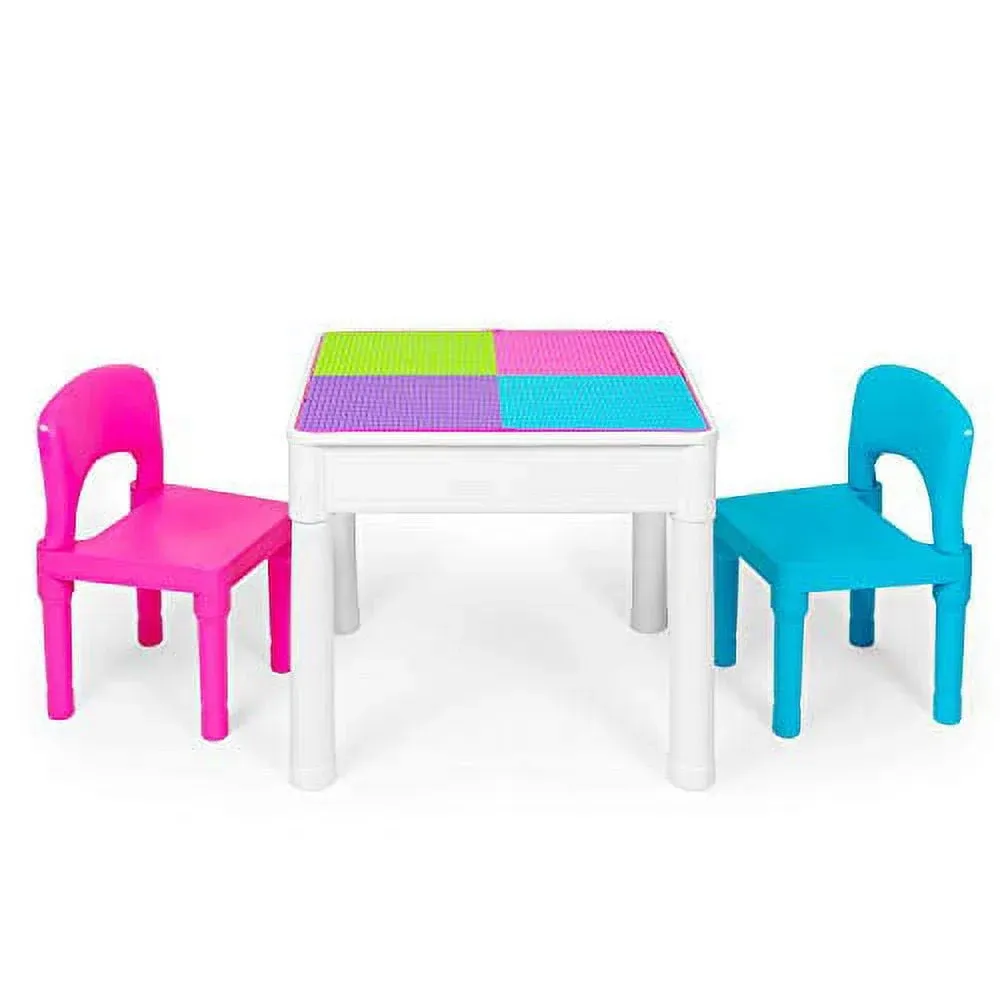 Play Platoon 5 in 1 Kids Sensory Activity Table and Chair Set- Toddler Table and Chairs with Water Table, Building Block Table, Craft & Sensory Table for Toddlers with 2 Chairs & 25 XL Blocks