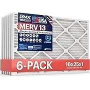 BNX TruFilter 16x25x1 Air Filter MERV 13 (6-pack) - Made in USA - Electrostatic Pleated Air Conditioner HVAC AC Furnace Filters