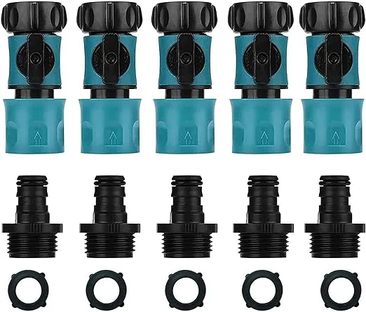 ALKARAMA Plastic Garden Hose Quick Connect with Shutoff Valve Set male and female, 3/4” Quick Connectors with Valve for Water Hose Coupling, Quick