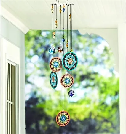 Flower Wind Chimes Outdoors with Colorful Glass Beads Deep Tone Memorial Sympath