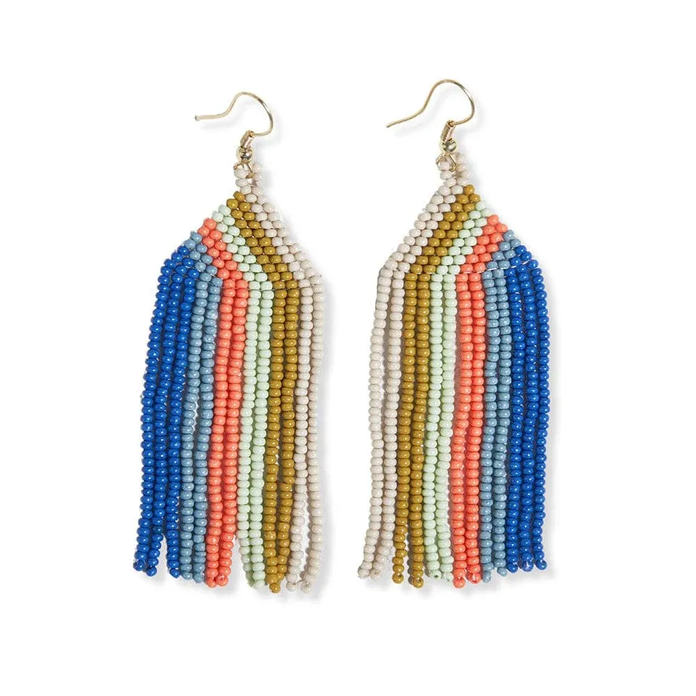 INK+ALLOY Dolly Vertical Stripe Beaded Fringe Earrings - Coastal