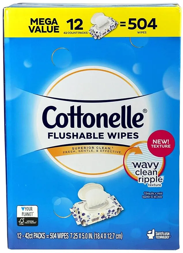 Cottonelle FreshCare Flushable Cleansing Cloths, Ripple Texture, 42 Count (Pack of 4)