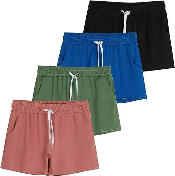 Real Essentials 4 Pack: Girls Athletic Performance Dry-Fit Running Shorts with ...