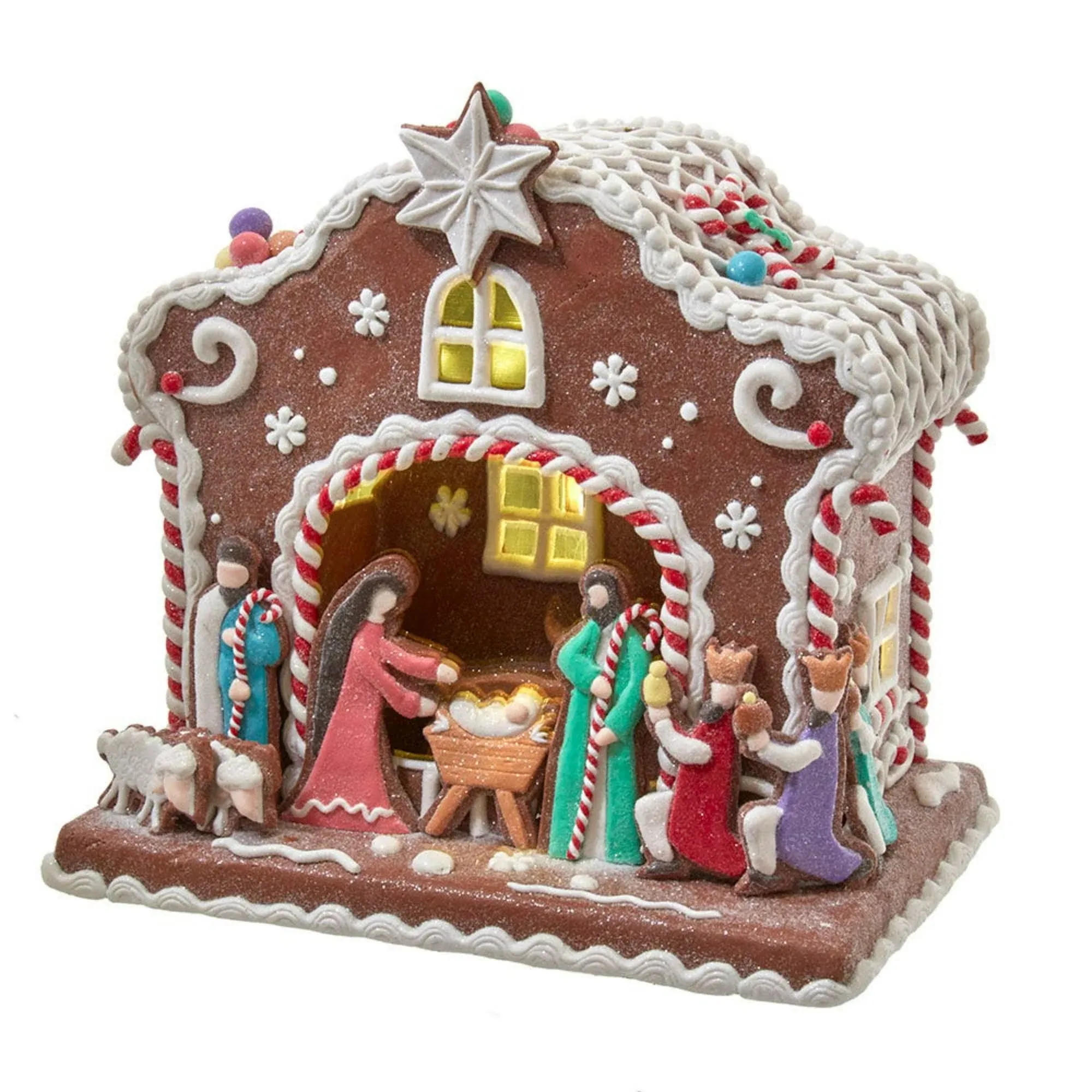 Battery-Operated Light Up Nativity Gingerbread House