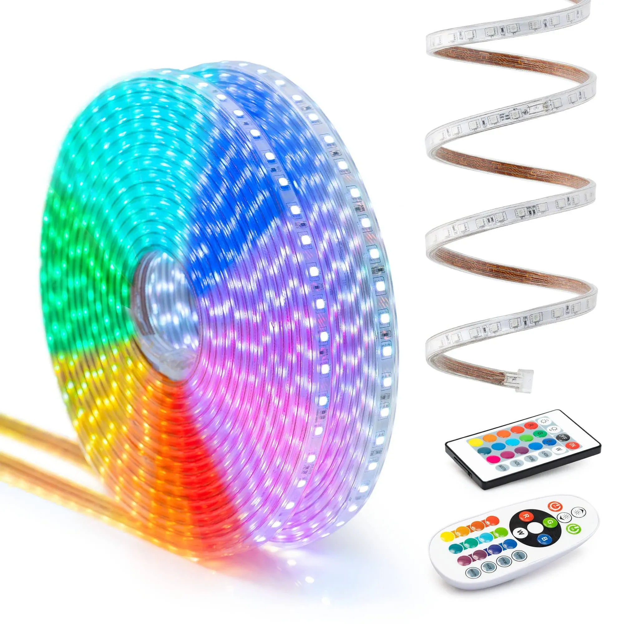 WYZworks LED Strip Lights, 25 ft Flat SMD 5050, Waterproof 16 Colors Multi Modes Color Changing Permanent Outdoor Exterior Heavy Duty Flexible Shell Rope Lighting Dimmable w/ 2 Remotes, ETL Certified