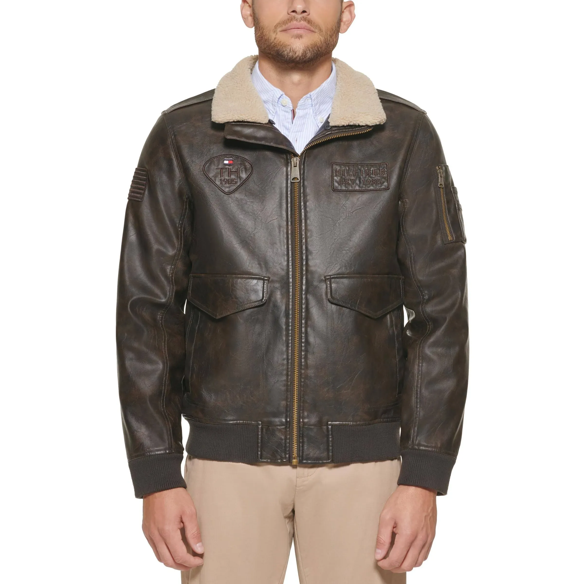 Tommy Hilfiger Men's Faux Leather Bomber Jacket