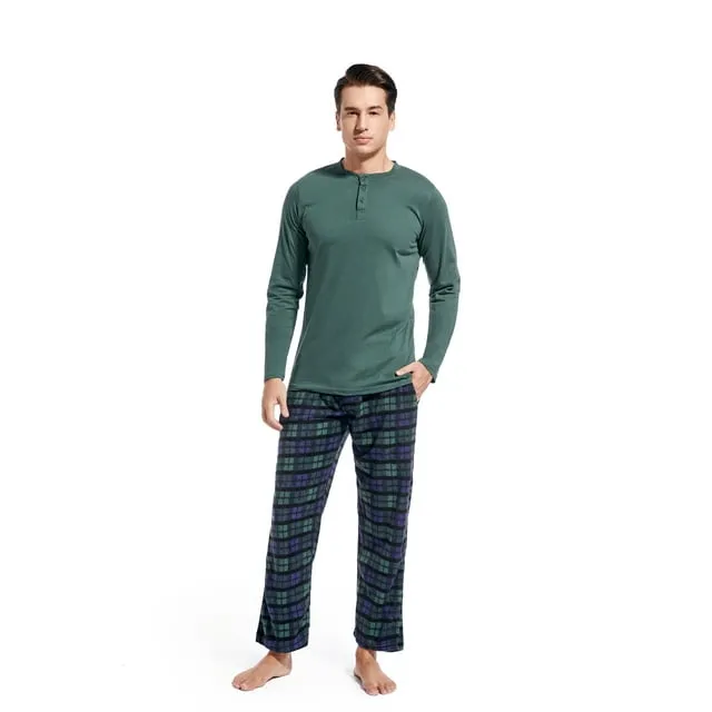 DG Hill 2 Piece Sleepwear Set for Men, Henley Top and PJ Pants Pajama Set