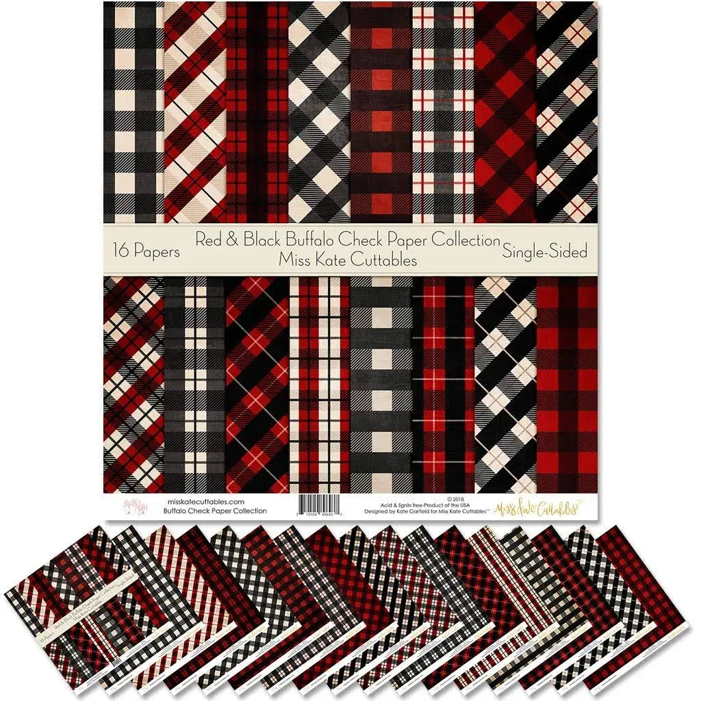 Pattern Paper Pack - Red & Black Buffalo Check - Christmas - Scrapbook Specialty Paper Single-Sided 12"x12" Collection Includes 16 Sheets - by Miss Kate Cuttables