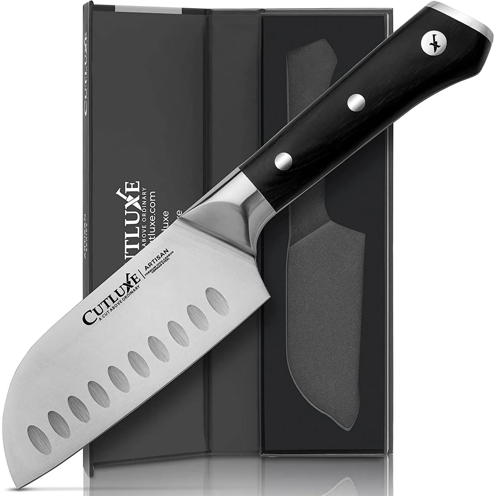 Cutluxe Santoku Knife – 5" Multipurpose Kitchen Knife for Cutting Slicing & Chopping – Forged High Carbon German Steel – Full Tang & Razor Sharp – Ergonomic Handle Design – Artisan Series