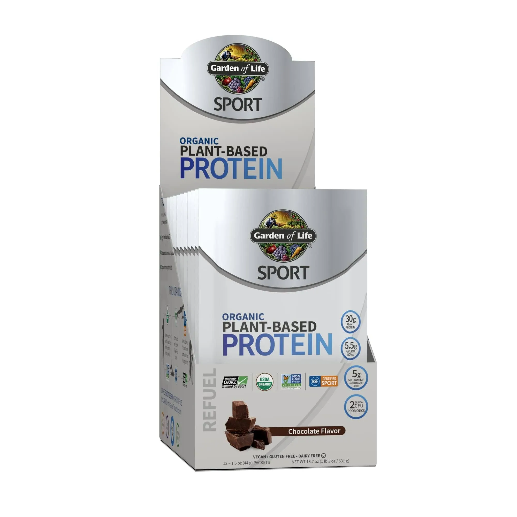 Garden of Life Sport Protein, Plant-Based, Organic, Chocolate - 12 pack, 1.6 oz ...