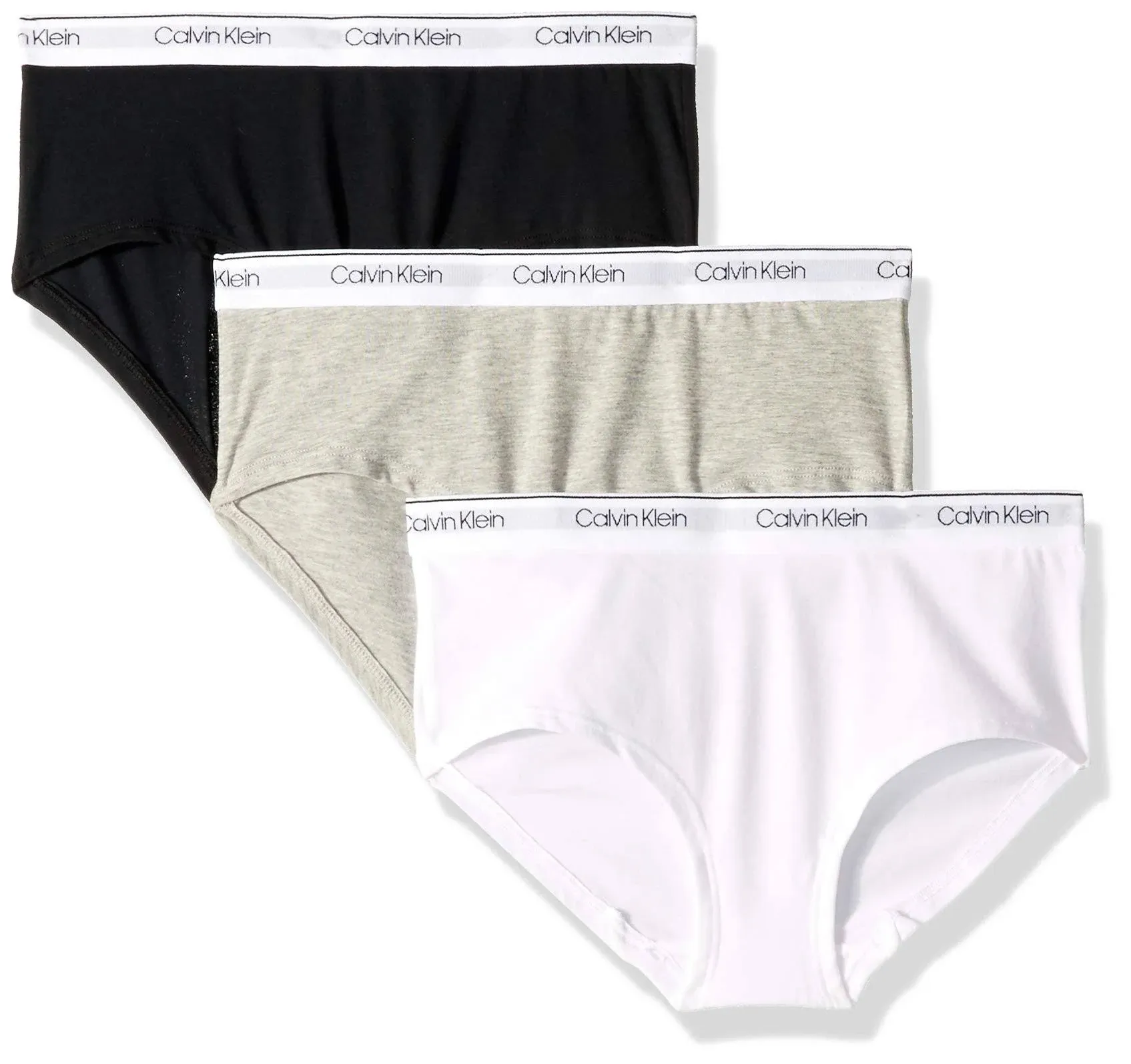 Calvin Klein Girls Kids Modern Cotton Hipster Underwear  Multipack Large Heather Grey  Classic White  Black - 3 Pack