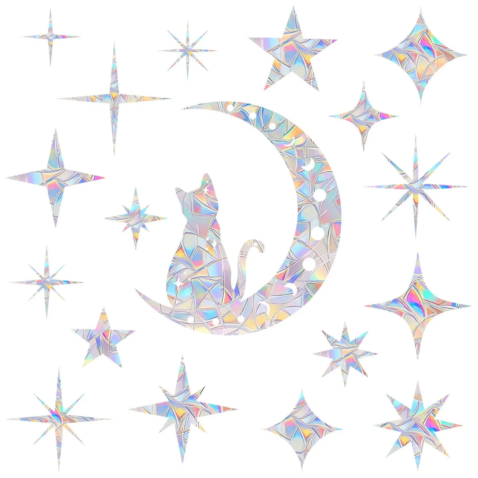 Cat Moon and 18 Pieces Star Window Clings - Anti-collision Window Decals to Save ...