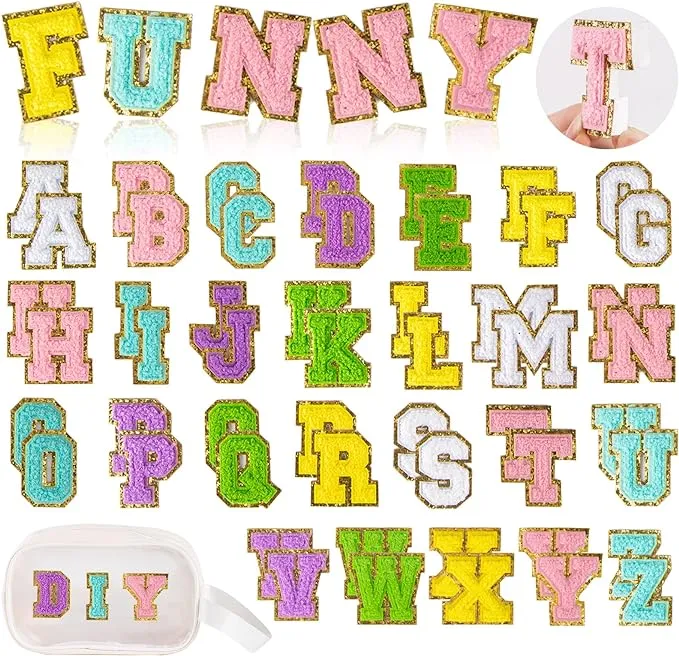 Chenille Letter Patches Self Adhesive 52 Pieces A-Z with A White Storage Bag ...