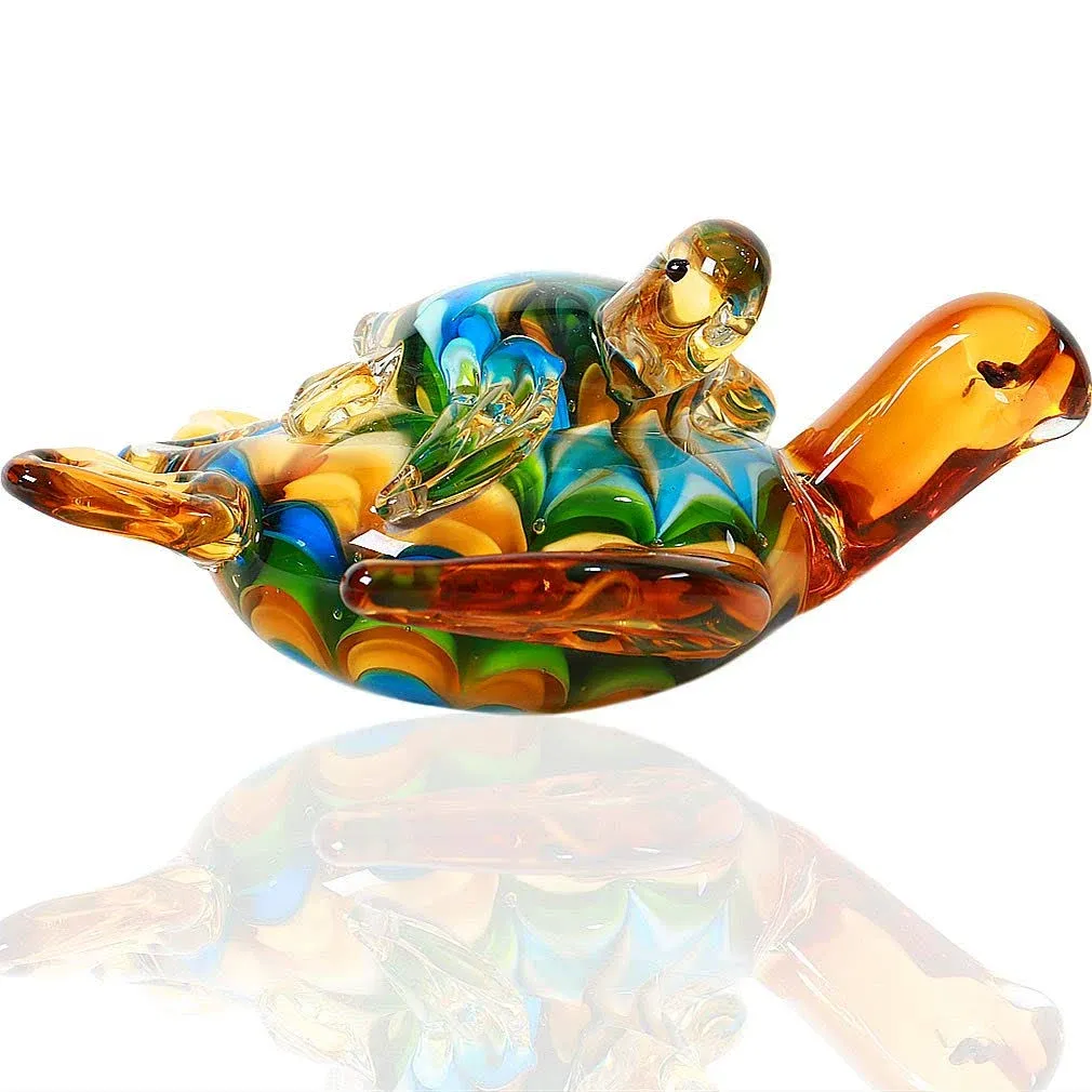 EUSTUMA Hand Blown Glass Sea Turtle Figurines Ornament,Sea Animal Ornament for ...