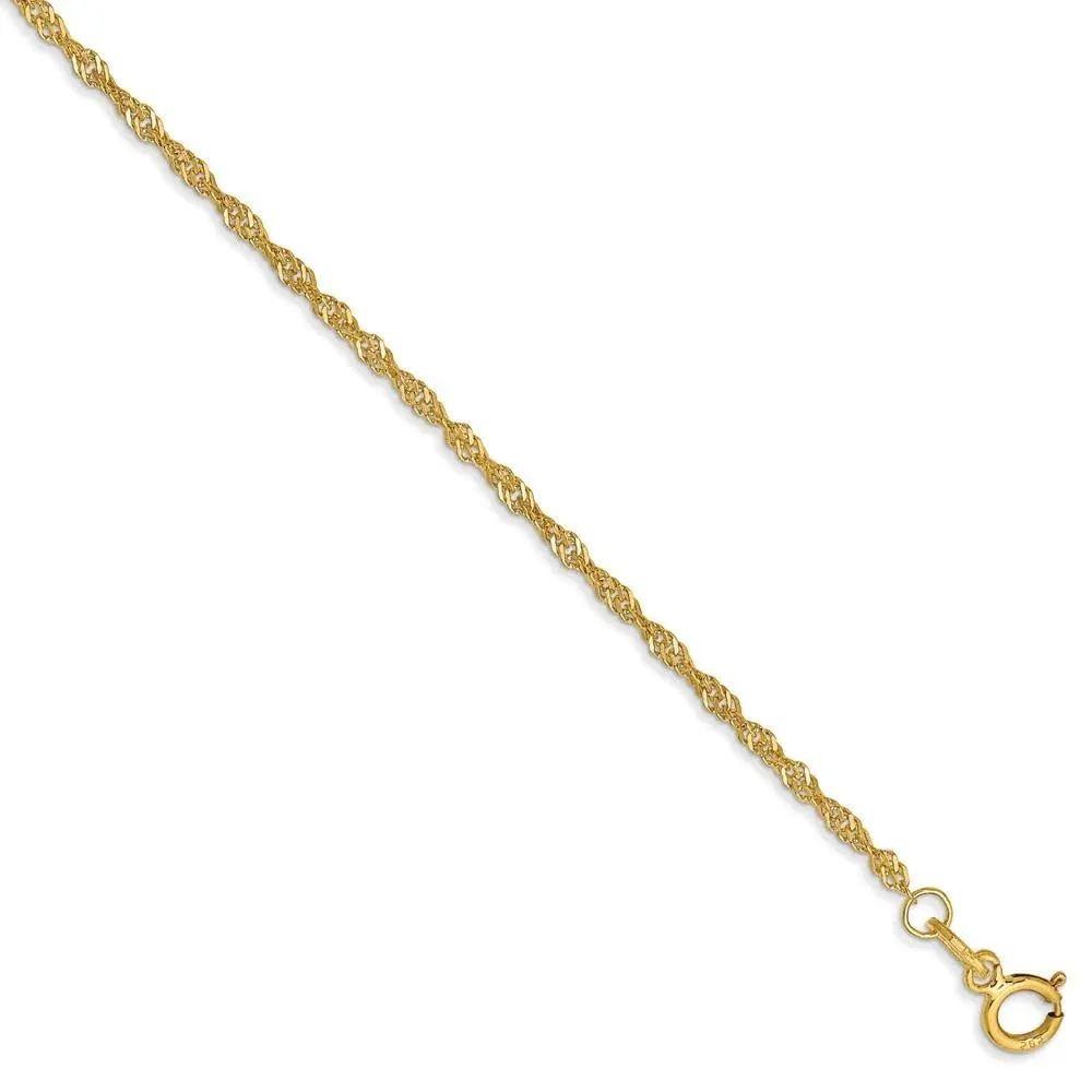 1.4mm, 14K Yellow Gold, Singapore Chain Bracelet, 7 inch