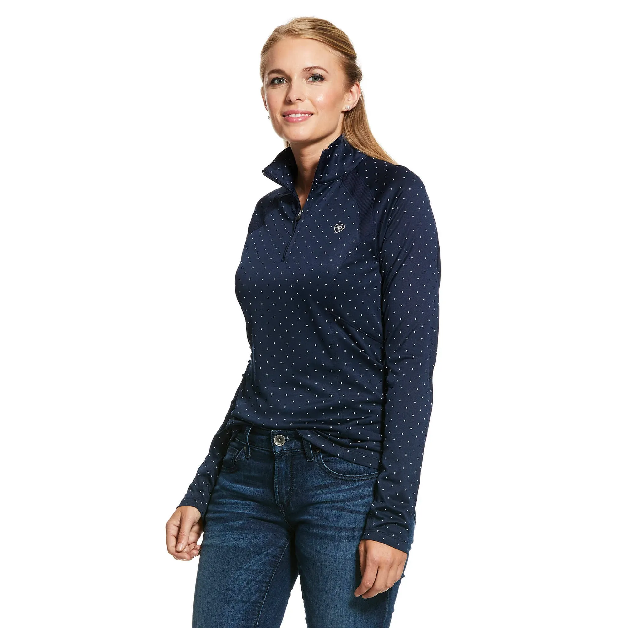 Ariat Ladies Sunstopper 2.0 1/4 Zip Baselayer Navy Dot