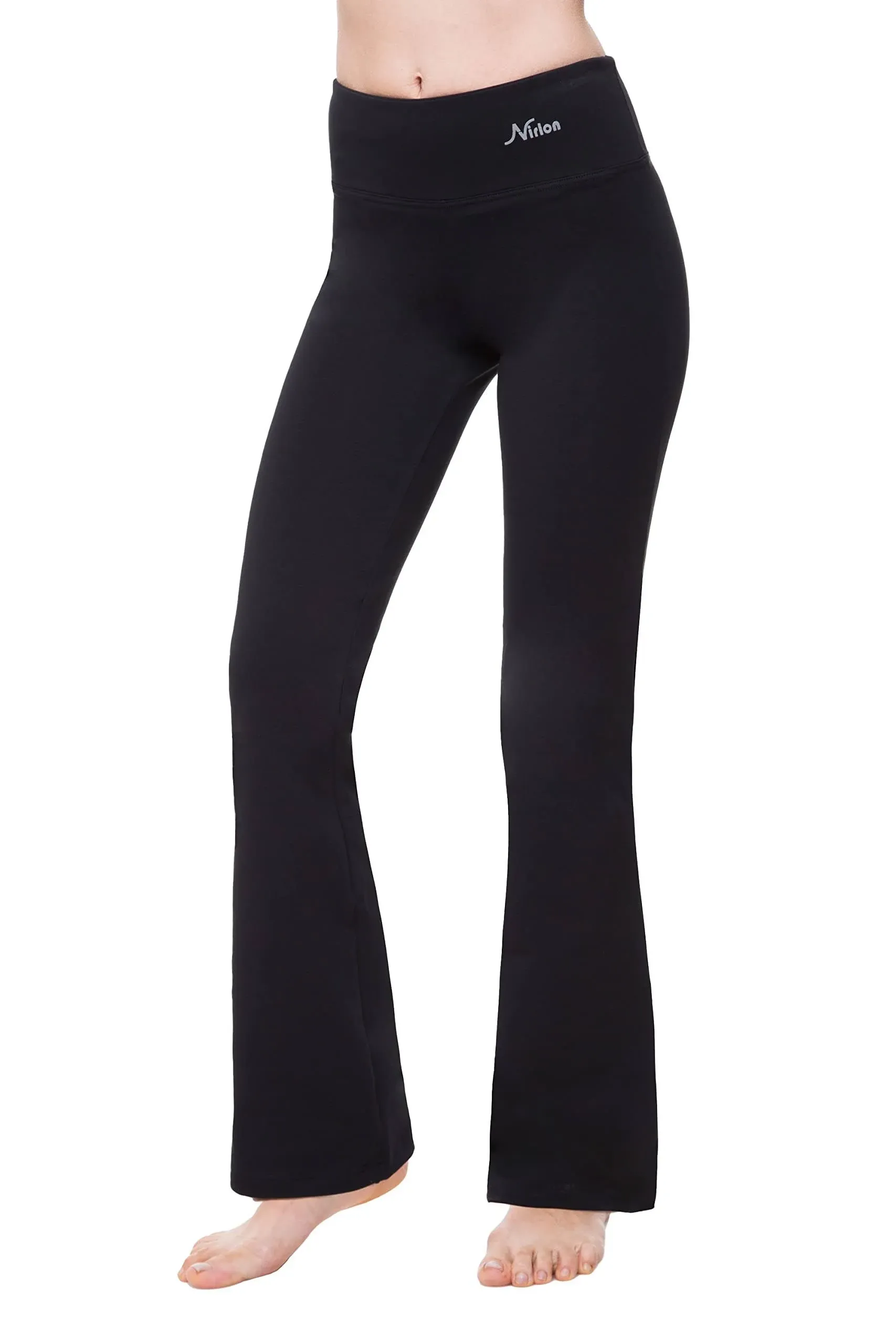 Nirlon Women's Black Bootcut Yoga Pants - Soft, Breathable Flare Pants for Yoga & Workout (Regular, S)