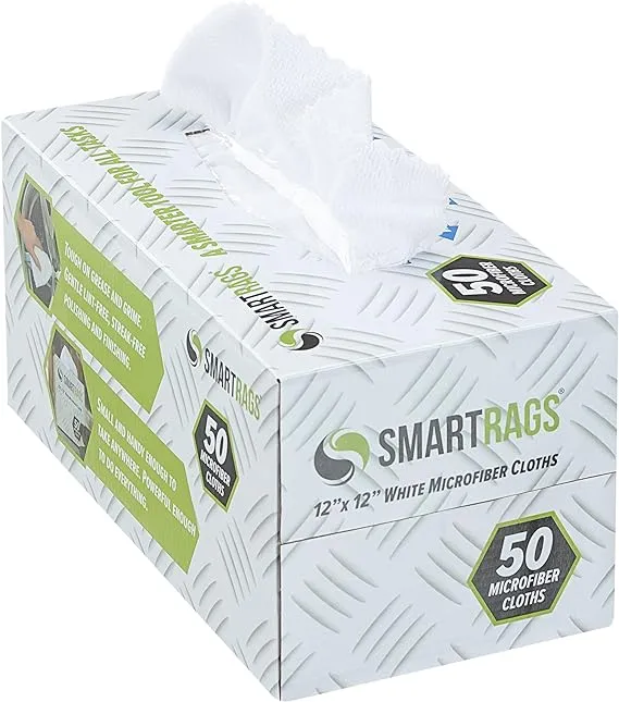 Smart Rags Microfiber Cloths 12x12 White (1 Box of 50 cloths)