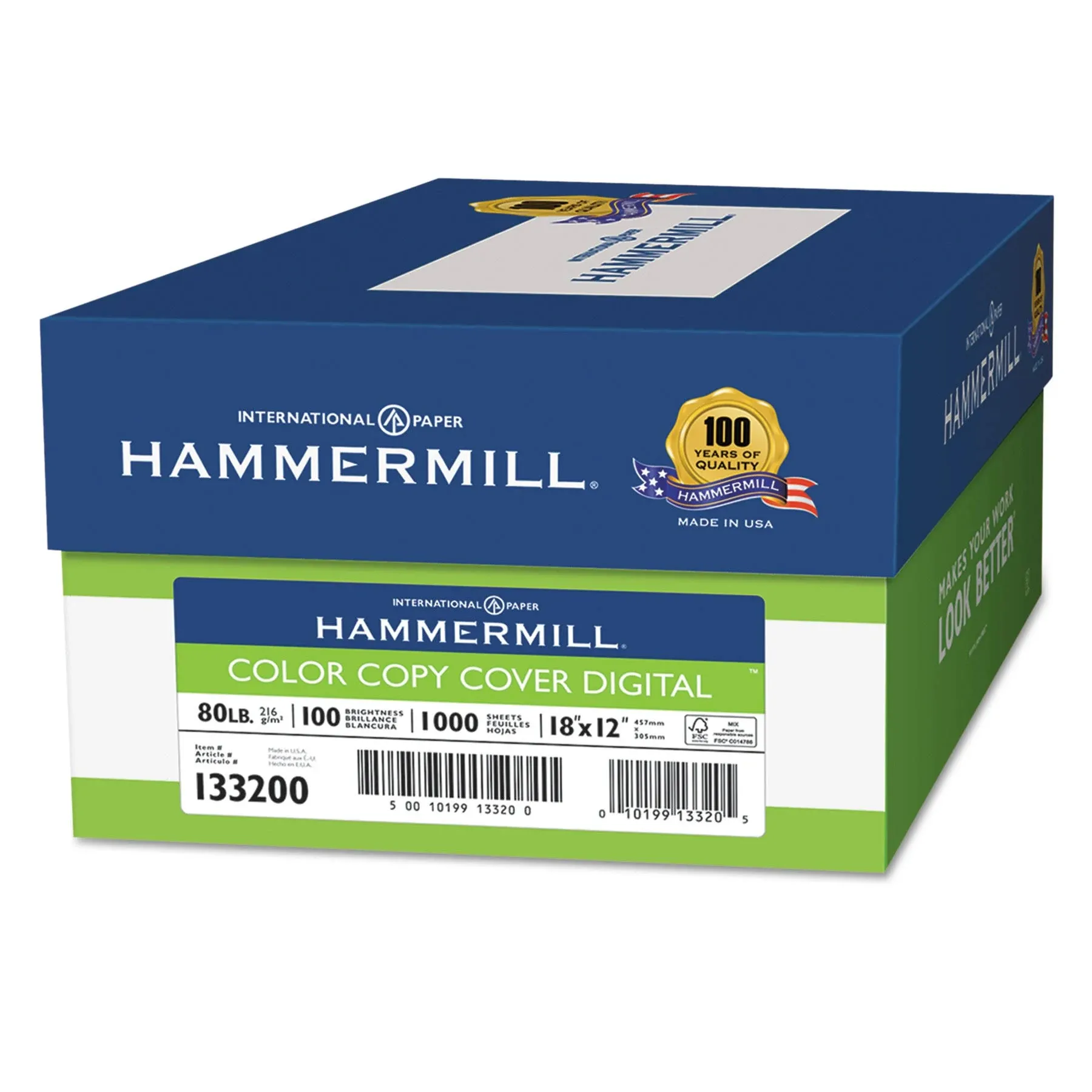 Hammermill Premium Color Copy Cover, 100 Bright, 80lb, 18 x 12, 250 Sheets/Pack,