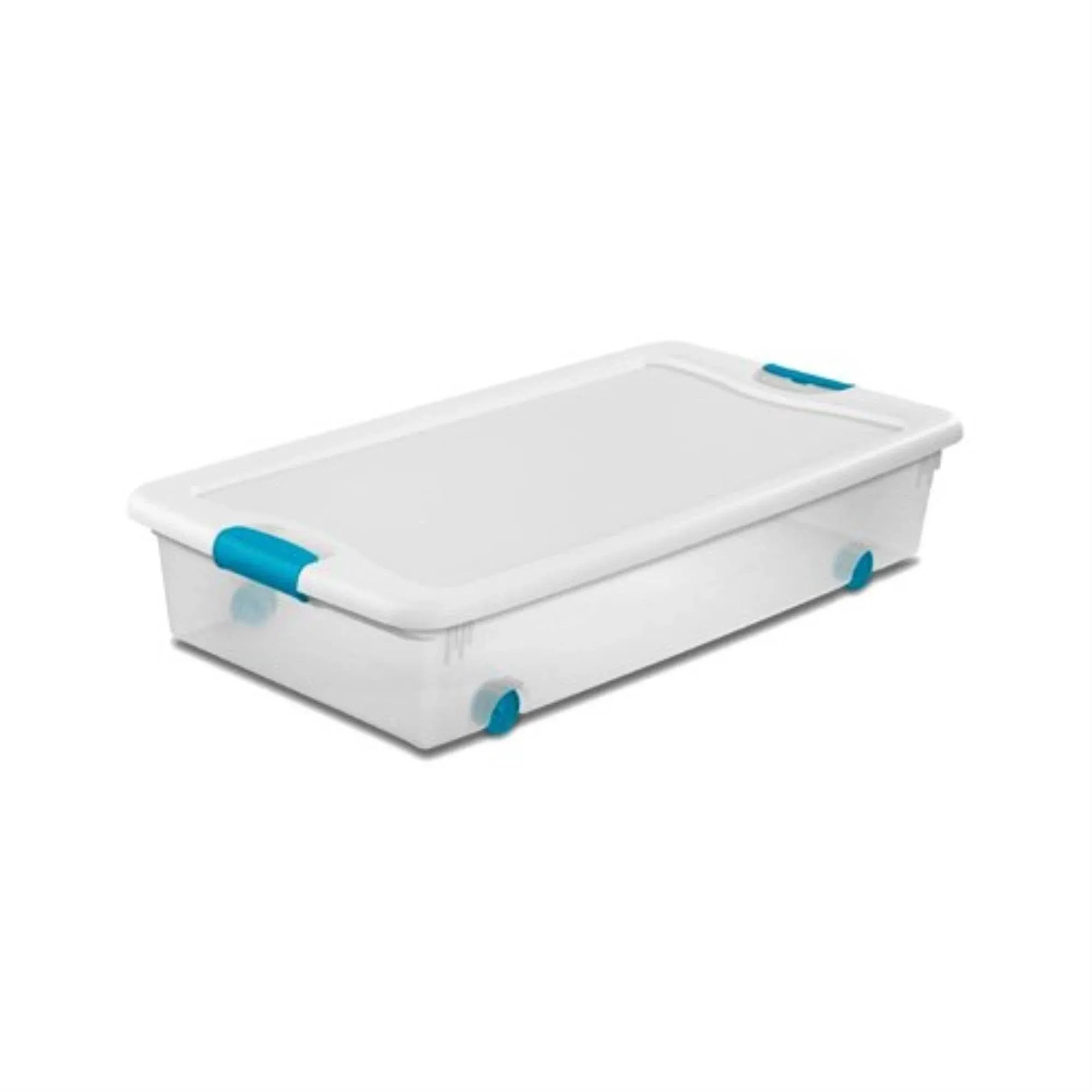 56 qt Clear Base/White Lid Wheeled Latching Box