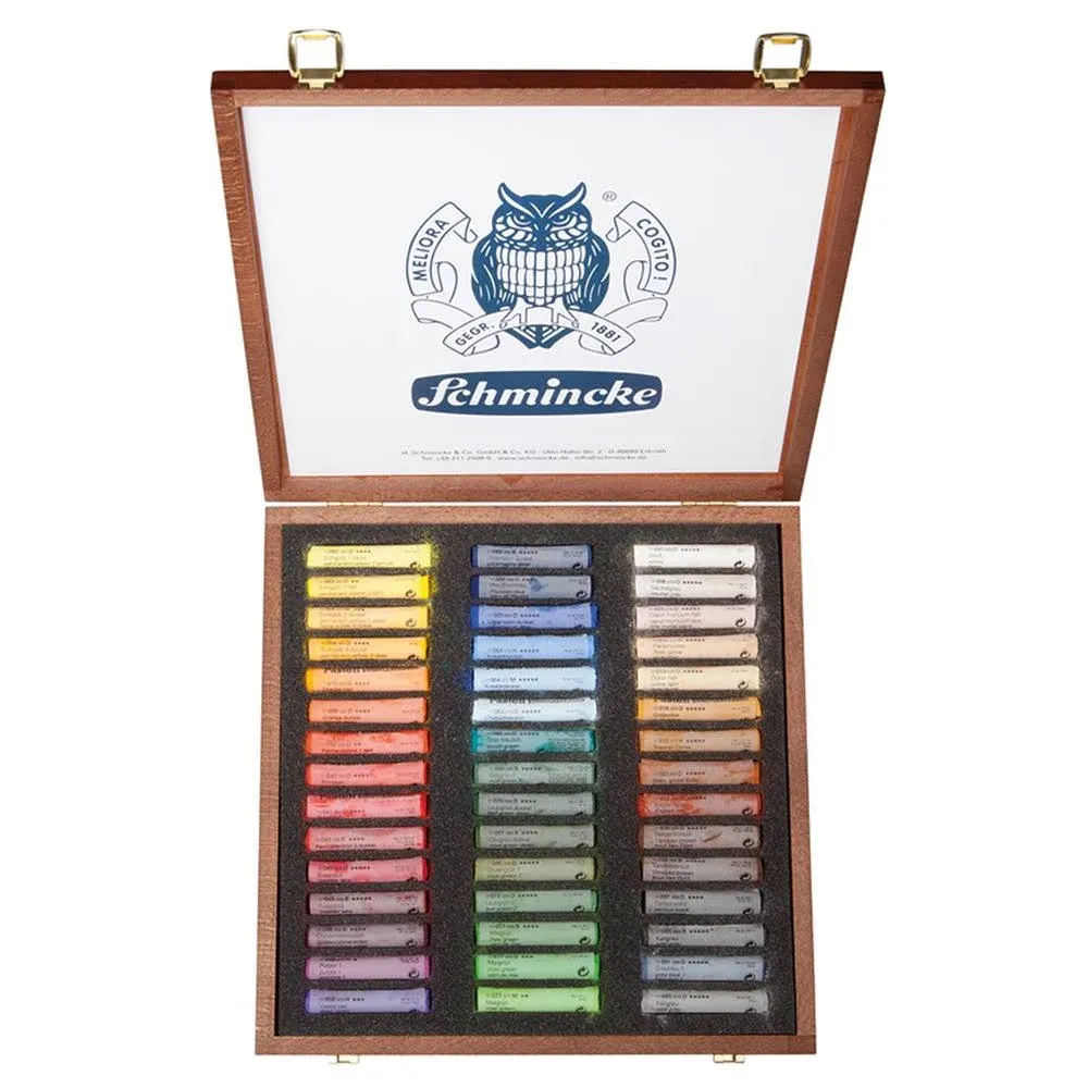 Schmincke - Pastel, 45 colors, multi-purpose, 77 245 097, wooden box with 45 pastel pencils, handmade pastels, brilliant, velvety matt, highly lightfast shades