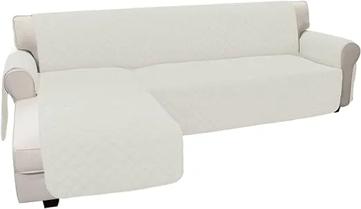 Easy-Going Sofa Slipcover L Shape Sofa Cover Sectional Couch Cover Chaise Cover Reversible Sofa Cover Furniture Protector Cover for Pets Kids Children Dog Cat (Large, Ivory/Ivory)