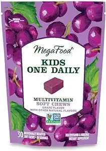 MegaFood, Kids One Daily, Multivitamin Soft Chews, Grape, 30 Individually Wrapped Soft Chews