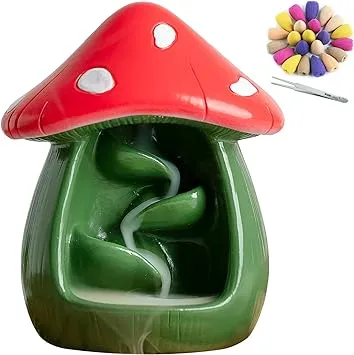 Cute Mushroom Incense Holder With 60 Incense Cones Handmade Waterfall Backflow I