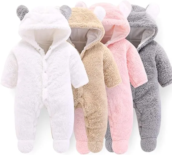 PatPat Newborn Rabbit Warmer Snowsuit Fleece Hooded Romper Jumpsuit for Baby Girls Boys