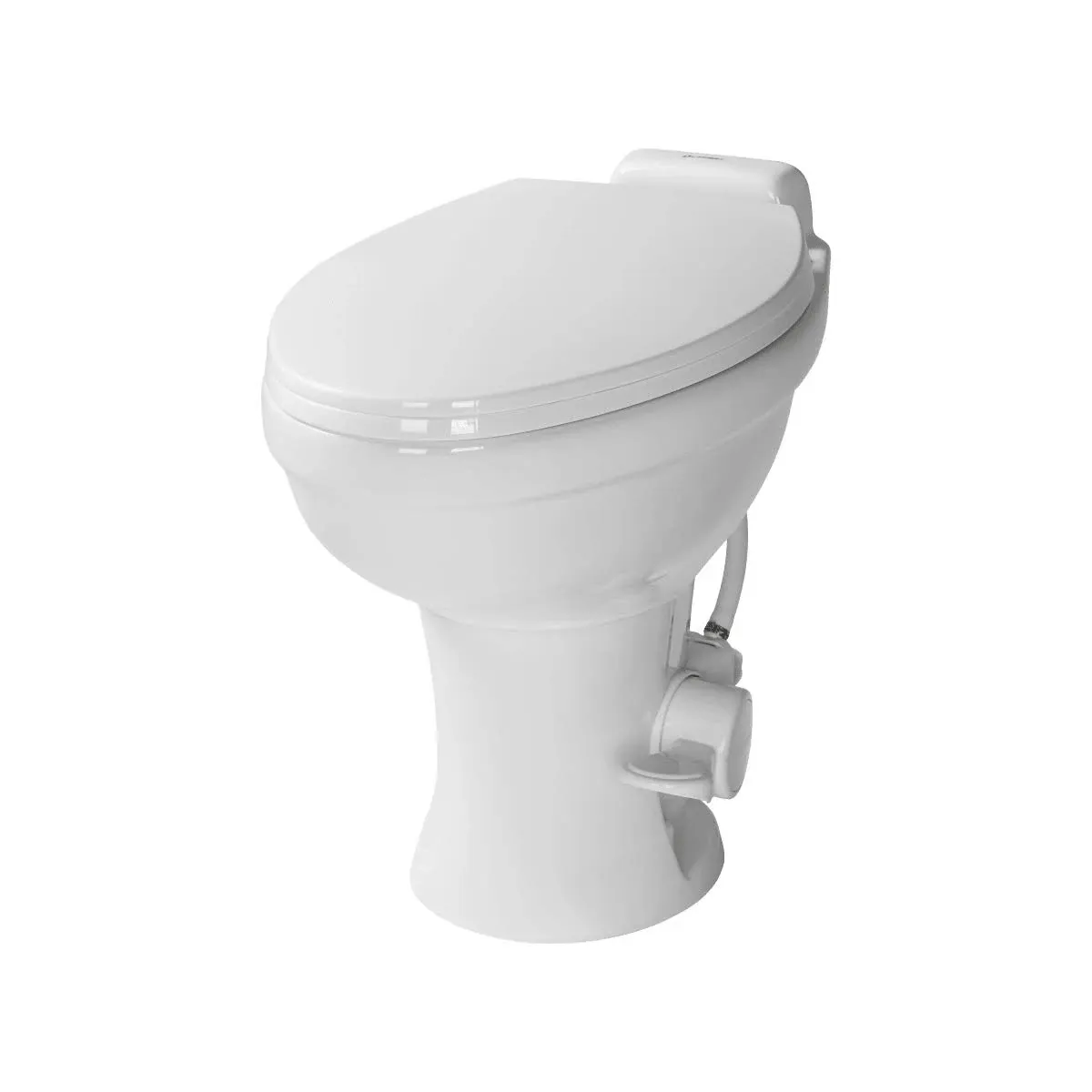 Lippert Flow Max RV Toilet with Elongated Ceramic Bowl, 18" Standard Profile, Full-Size Residential Seat, Easy-Close Lid, Efficient Flush - 2022113192