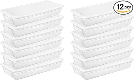 Sterilite 41 Quart Lightweight Under Bed Storage Box Container, 12 Pack, Clear