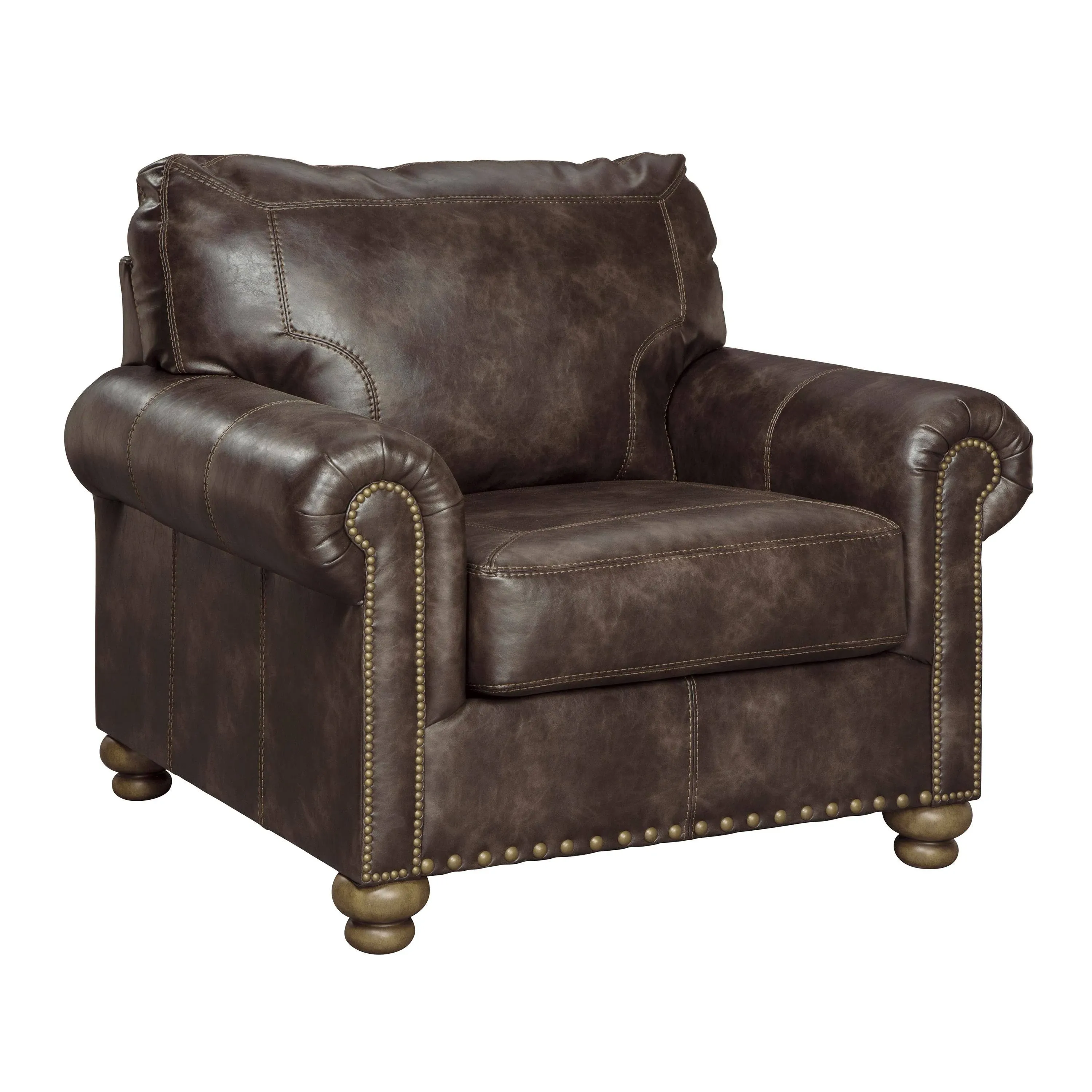 Signature Design by Ashley Nicorvo Traditional Faux Leather Chair with Gold Nailhead Trim, Brown