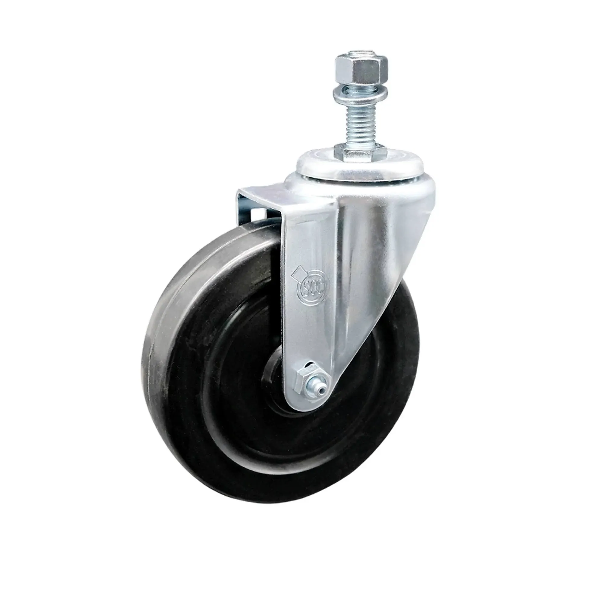 Hard Rubber Swivel Threaded Stem Caster w/5" x 1.25" Black Wheel and 1/2" Stem ...