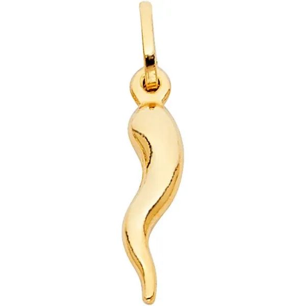 14K Yellow Gold Cornicello Italian Horn Pendant For Necklace or Chain