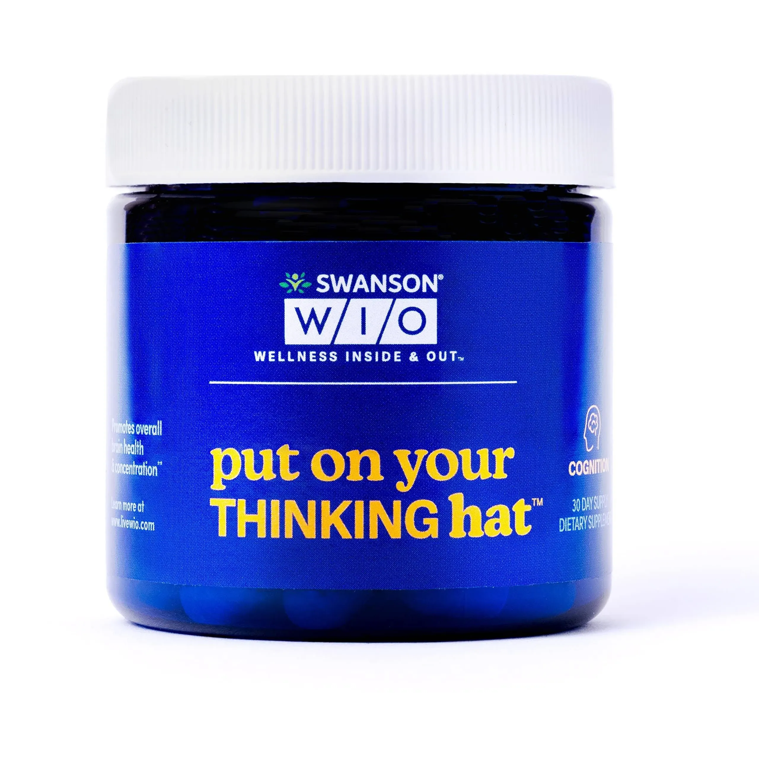 Swanson WIO™ Put on Your Thinking hat™ Brain Health, Concentration, Better Focus, Ginkgo Biloba + Neurofactor® Coffee Fruit, Vegan, Non-GMO, Mental Wellness, 30 Veggie Capsules (30-Day Supply)