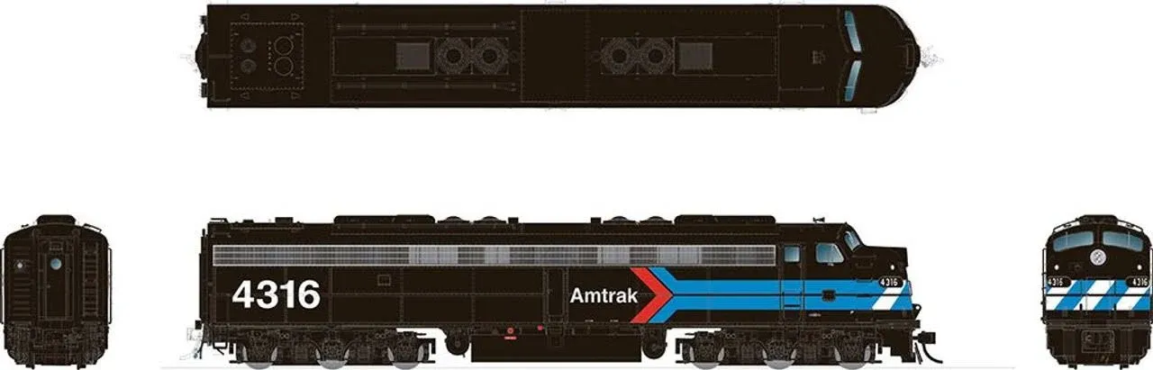 HO EMD E8A (DC/DCC/Sound): Amtrak - Early Black Scheme: #4316