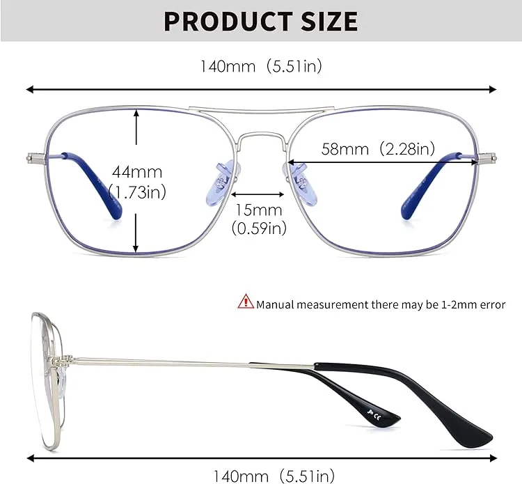 JM Aviator Blue Light Blocking Computer Glasses, Square Eye Protect Video Eyeglasses Anti Glare Men Women