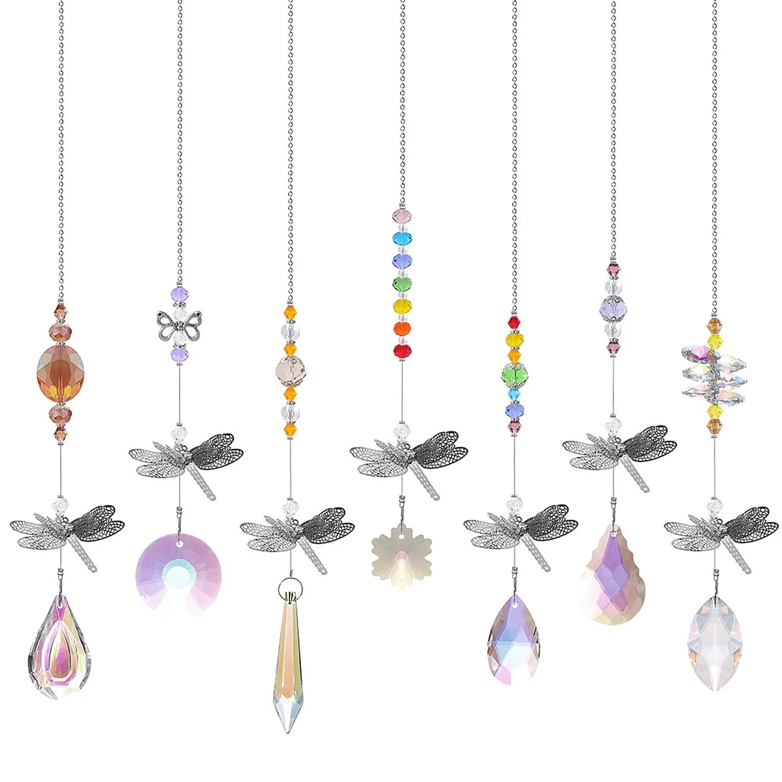 Longsheng - Since 2001 - Pack of 7 Crystal Suncatchers Dragonfly Pendant Rainbow ...