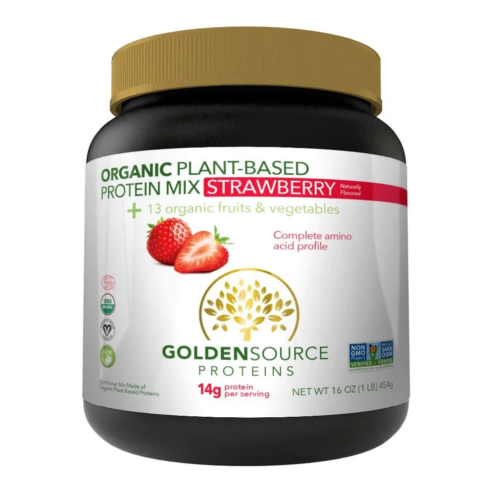 GoldenSource Proteins Organic Plant-Based Protein, Strawberry, 1 Pound