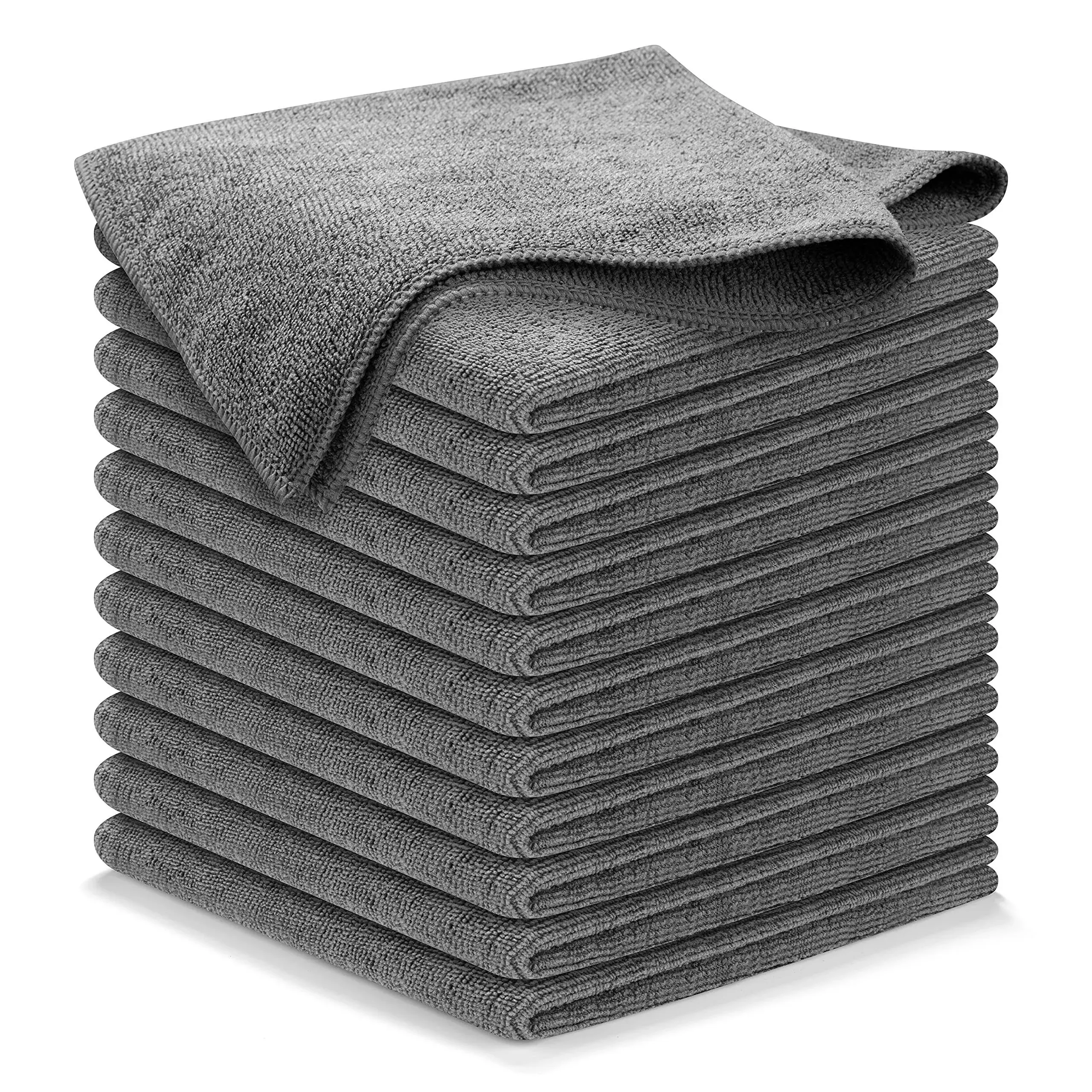 USANOOKS Microfiber Cleaning Cloth Grey - 12 Packs 16x16" - High Performance - 1200 Washes, Ultra Absorbent Towels Weave Grime & Liquid for Streak-fre