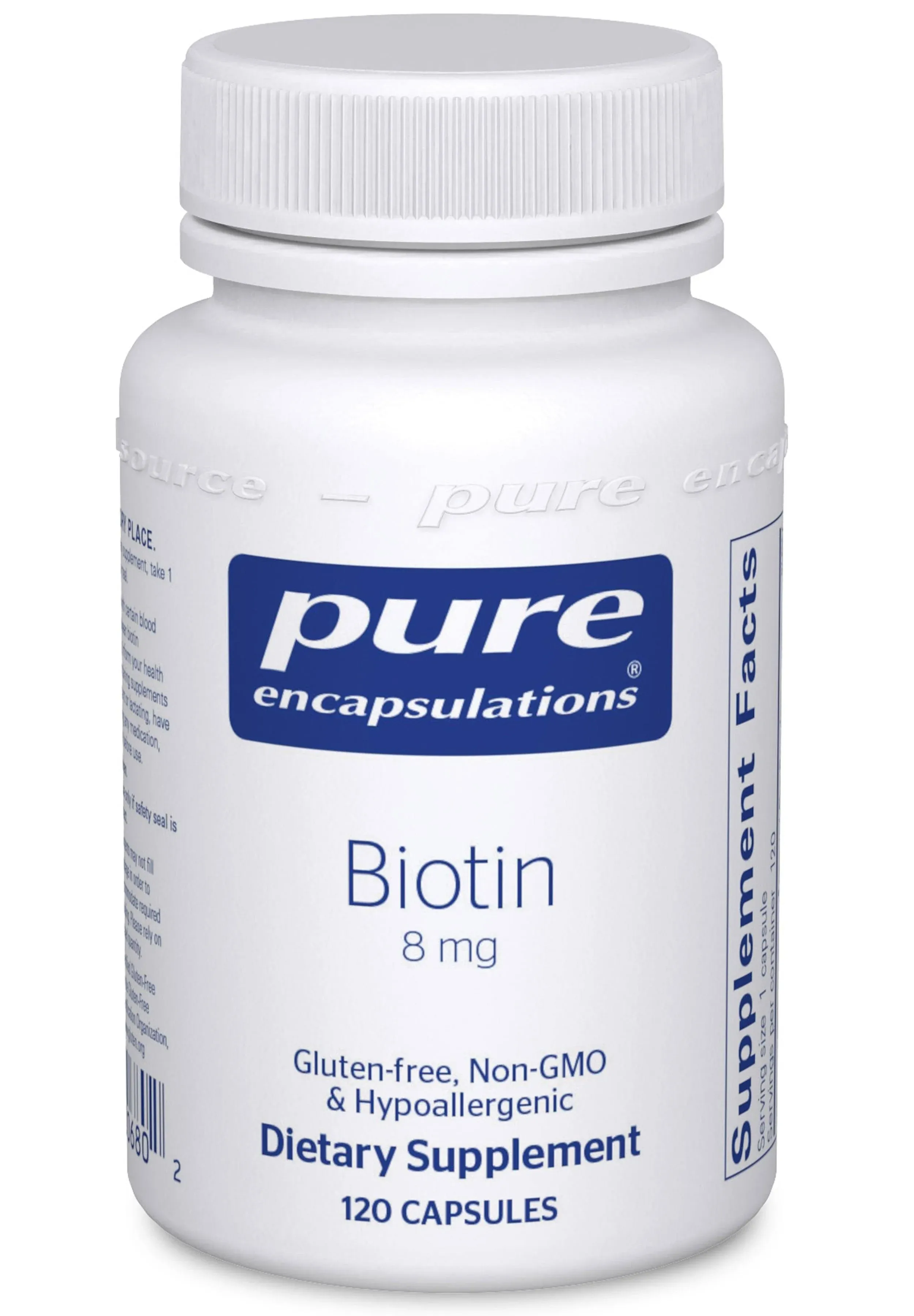 Pure Encapsulations Biotin 8 mg - B Vitamin Supplement to Aid Stress Relief, Hair, Skin & Nail Strengthening, Metabolism, Carbohydrate Support & Nervous System* - with Premium Biotin - 120 Capsules