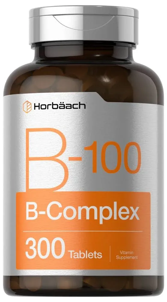 Vitamin B 100 Complex | 300 Tablets | Vegetarian, Non Gmo, and Gluten Free Supplement | by Horbaach