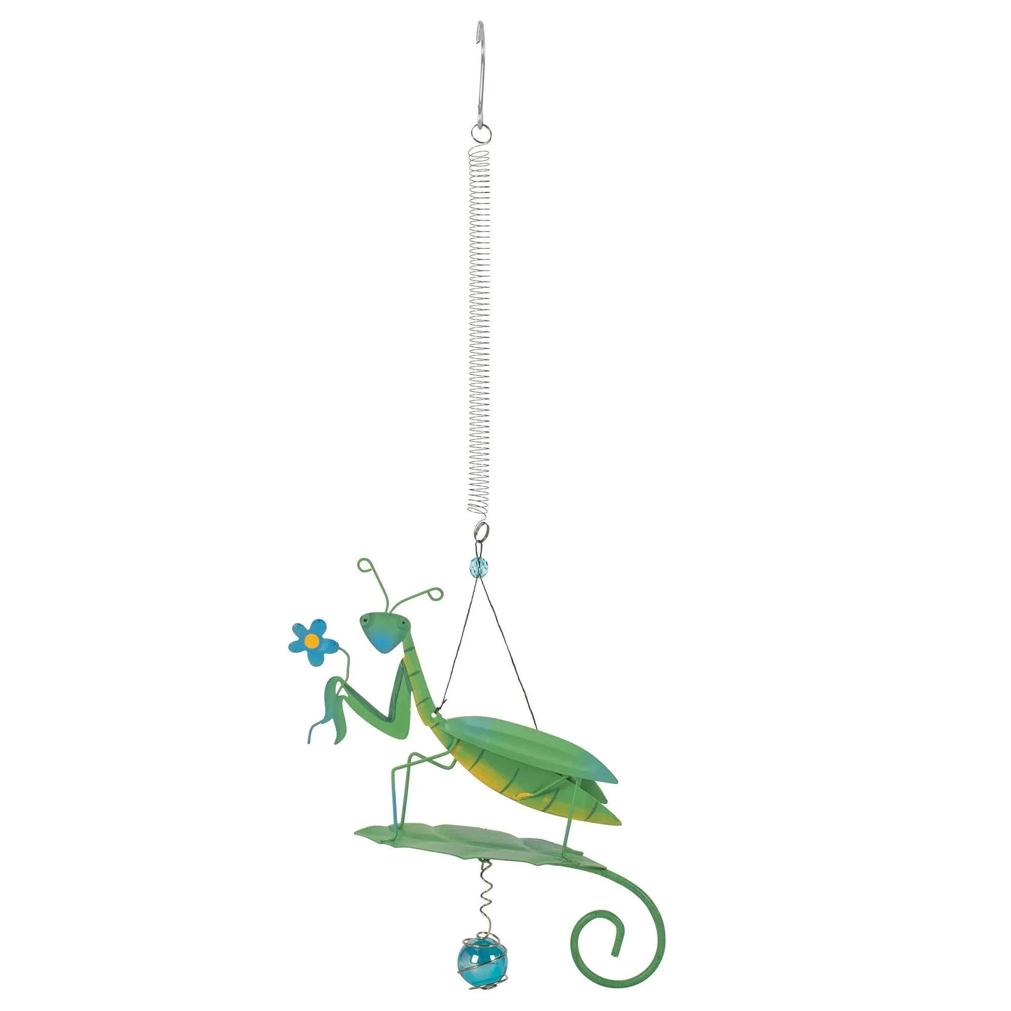 Praying Mantis Green and Blue  8.5 Inches Metal Hanging Bouncy Garden Decoration