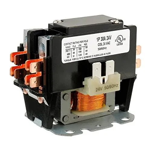 Contactor 24V 30 Amp Coil 1 Pole Replacement Relays Compatible with Air Conditioner, Heat Pump, Refrigeration Systems, HVAC Motor Contactor