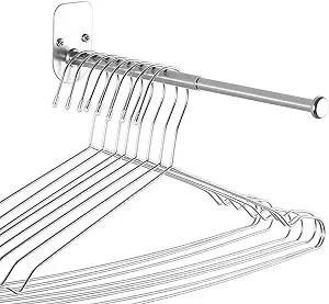 2-Section Stainless Steel Clothes Hanger Storage, Retractable Space Saving Cl...