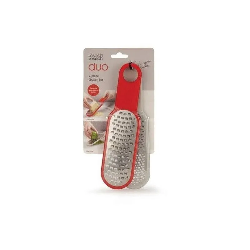 Joseph Joseph Duo 2 piece Grater Set Coarse Fine Blade Compact Space Red Grey Nw