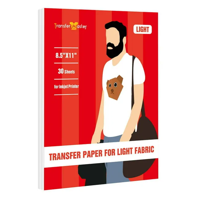 30 Sheets Iron-on Heat Transfer Paper for White / Light Fabrics for Inkjet, Laser Printers, Cricut Printable Heat Transfer Vinyl Sheets 8.5x11