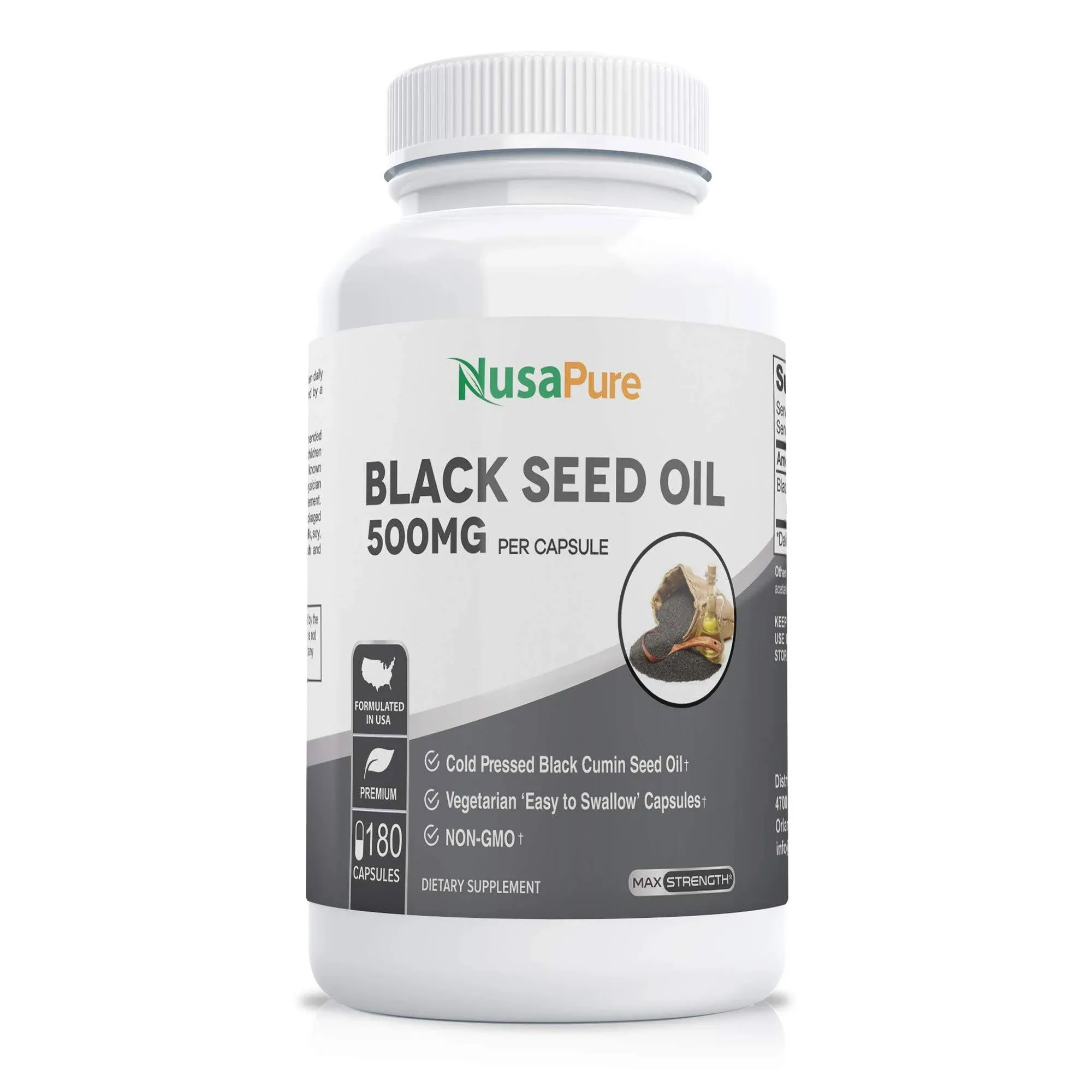 NusaPure Black Seed Oil 1,000 mg per Serving 180 Softgel Capsules (Non-GMO, Vegetarian) Cold-Pressed Virgin Nigella Sativa. Hexane Free