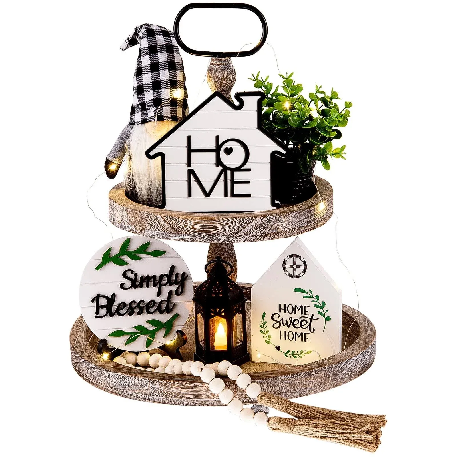 10 Pcs Farmhouse Tiered Tray Decor Rustic Wooden Home Decor Wood Bead Garland 