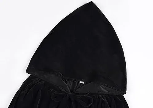 Halloween Scary Costume Adult Velvet Hooded Cloak with Led Light Up Mask Vampire Grim Reaper Robe Cape Cosplay